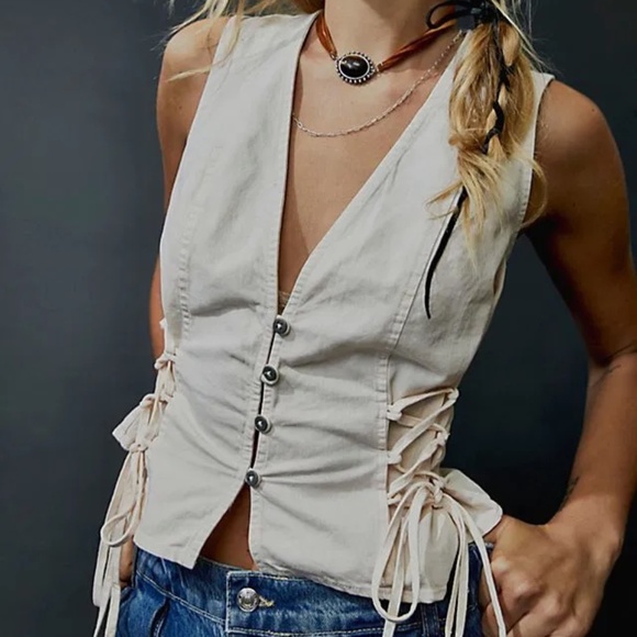 Free People Tops - Free People LaLa Lace Up Vest in Ivory
